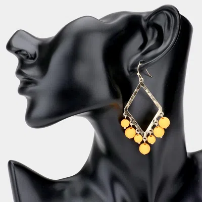 Fashnzfab Open Metal Rhombus Colored Ball Dangle Earrings - Mustard In Yellow