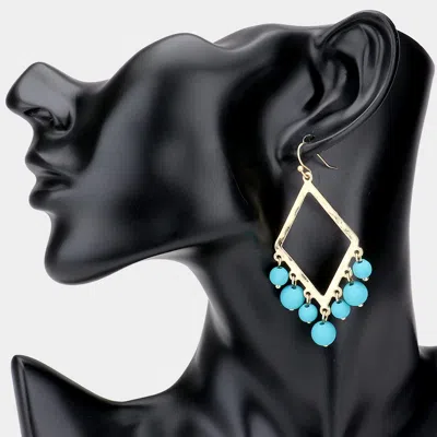 Fashnzfab Open Metal Rhombus Colored Ball Dangle Earrings In Gold