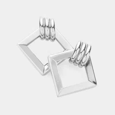 Fashnzfab Open Metal Square Earrings - Silver