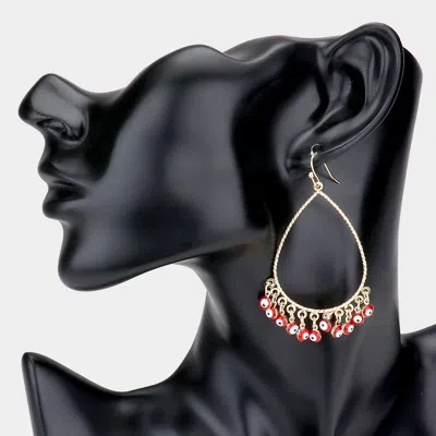 Fashnzfab Open Metal Teardrop Evil Eye Link Dangle Earrings - Red
