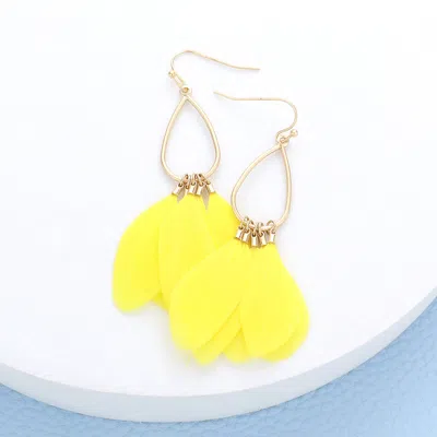 Fashnzfab Open Metal Teardrop Feather Link Dangle Earrings In Yellow
