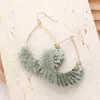 Fashnzfab Open Metal Teardrop Tassel Earrings In Green