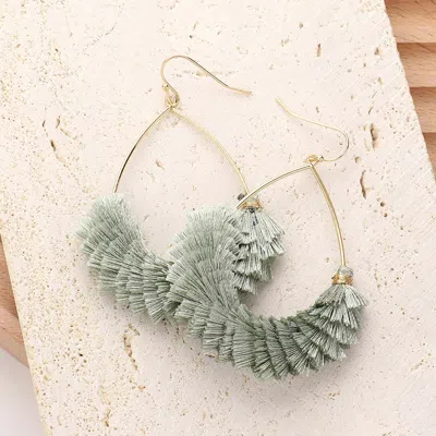 Fashnzfab Open Metal Teardrop Tassel Earrings In Green