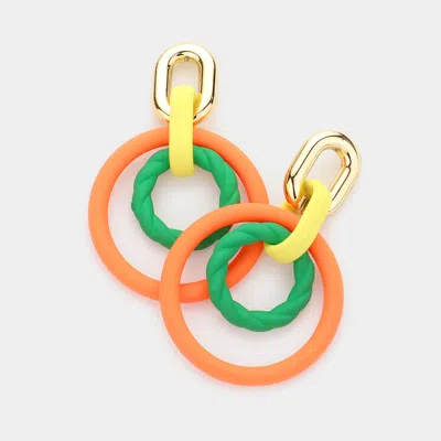 Fashnzfab Open Oval Circle Link Dangle Earrings - Orange In Multi