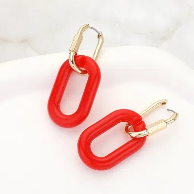 Fashnzfab Open Resin Oval Link Dangle Huggie Earrings - Red