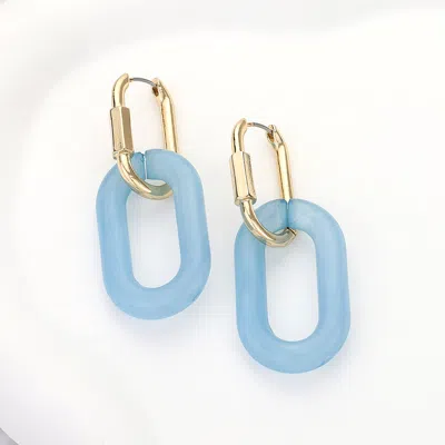 Fashnzfab Open Resin Oval Link Dangle Huggie Earrings In Blue