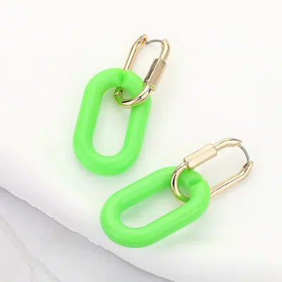Fashnzfab Open Resin Oval Link Dangle Huggie Earrings In Green