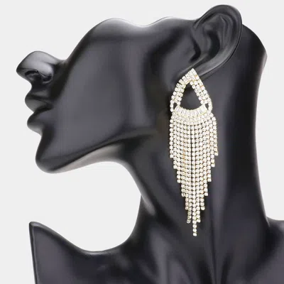 Fashnzfab Open Teardrop Accented Rhinestone Fringe Dangle Evening Earrings In Metallic