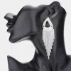 Fashnzfab Open Teardrop Accented Rhinestone Fringe Dangle Evening Earrings In Metallic