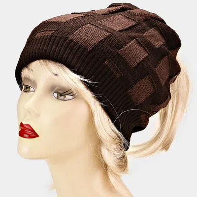 Fashnzfab Open Top Acrylic Weave Hat In Brown