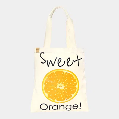 Fashnzfab Orange _ Cotton Canvas Eco Shopper Bag In White