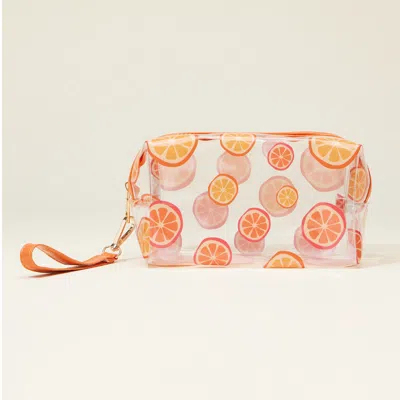 Fashnzfab Orange Pattern Transparent Cosmetic Pouch Bag In Multi