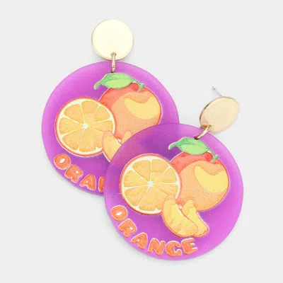 Fashnzfab Orange Printed Resin Round Dangle Earrings In Pink