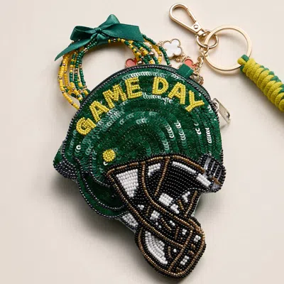 Fashnzfab Oregon Game Day Football Helmet Sequin Seed Beaded Knot Keychain Mini Pouch Bag In Multi