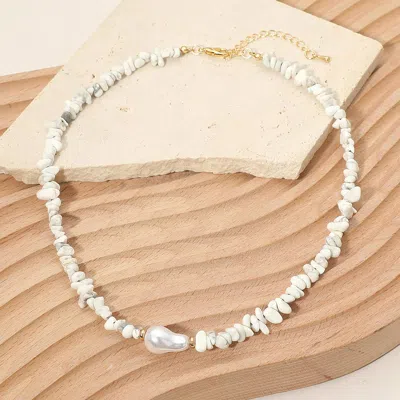 Fashnzfab Organic Shaped Pearl Accent Semi Precious Pebble Stone Beaded Choker Necklace In Multi