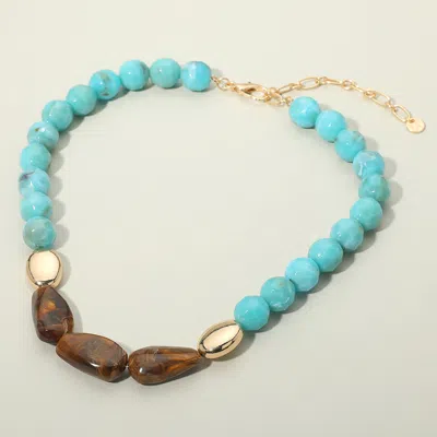 Fashnzfab Organic Tripe Center Stones Marble Faceted Beaded Chunky Necklace In Brown