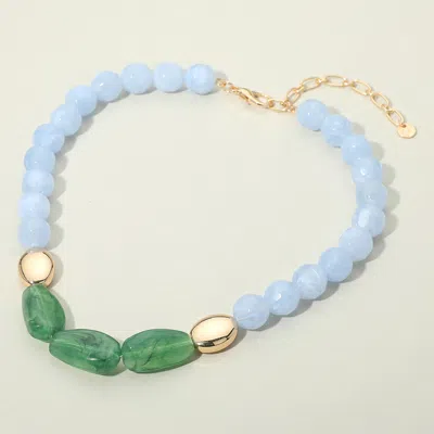 Fashnzfab Organic Tripe Center Stones Marble Faceted Beaded Chunky Necklace In Green