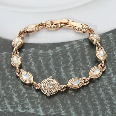 Fashnzfab Ornate Charm Marquise-cut Stone Link Bracelet - Gold, White In Multi