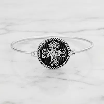 Fashnzfab Ornate Floral Cross Bangle Bracelet In Pink