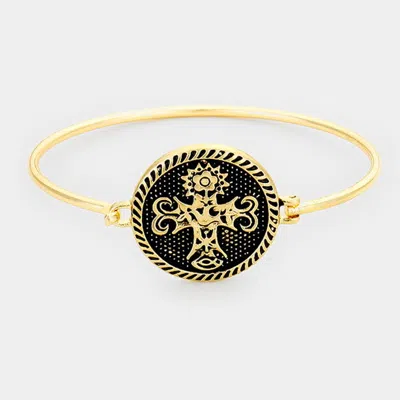 Fashnzfab Ornate Floral Cross Bangle Bracelet Worn Gold In Multi