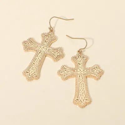 Fashnzfab Ornate Metal Cross Charm Drop Earrings In Neutral