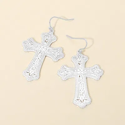 Fashnzfab Ornate Metal Cross Charm Drop Earrings In Silver