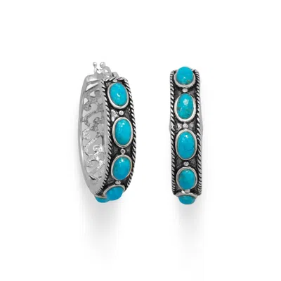 Fashnzfab Ornate Oxidized Turquoise Hoop Earrings In Purple