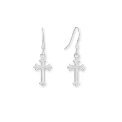 Fashnzfab Ornate Polished Cross French Wire Earrings In Pink