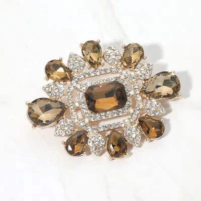 Fashnzfab Ornate Teardrop Rectangle Stone Embellished Pin Brooch In Black