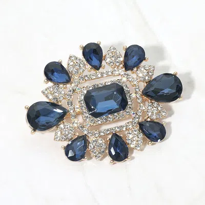 Fashnzfab Ornate Teardrop Rectangle Stone Embellished Pin Brooch In Blue