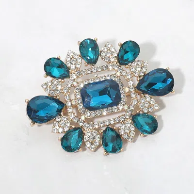 Fashnzfab Ornate Teardrop Rectangle Stone Embellished Pin Brooch In Metallic