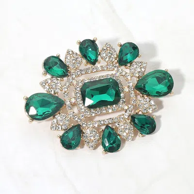 Fashnzfab Ornate Teardrop Rectangle Stone Embellished Pin Brooch In Metallic