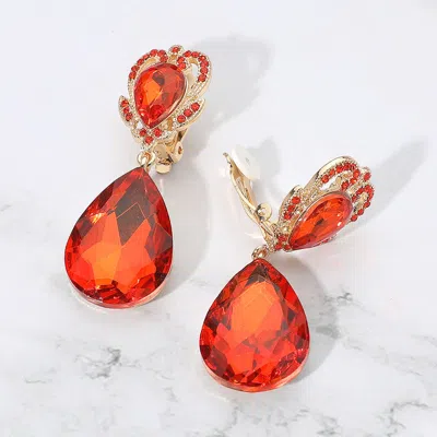 Fashnzfab Ornate Top Faceted Teardrop Stone Dangle Clip On Evening Earrings In Multi