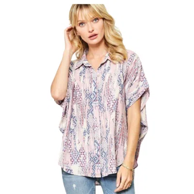 Fashnzfab Ornately Patterned Woven Top In Pink