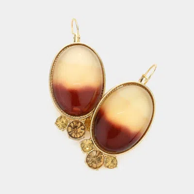 Fashnzfab Oval Bead Accented Earrings In Gold