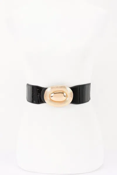 Fashnzfab Oval Buckle Wide Waist Belt In Black
