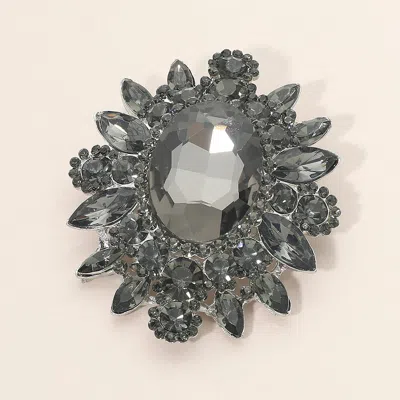 Fashnzfab Oval Center Stone Pin Brooch In Black