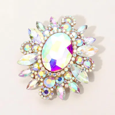 Fashnzfab Oval Center Stone Pin Brooch In Blue
