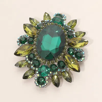 Fashnzfab Oval Center Stone Pin Brooch In Green