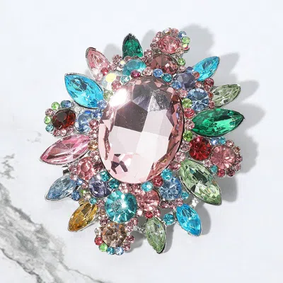 Fashnzfab Oval Center Stone Pin Brooch In Multi