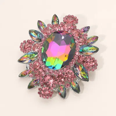 Fashnzfab Oval Center Stone Pin Brooch In Pink