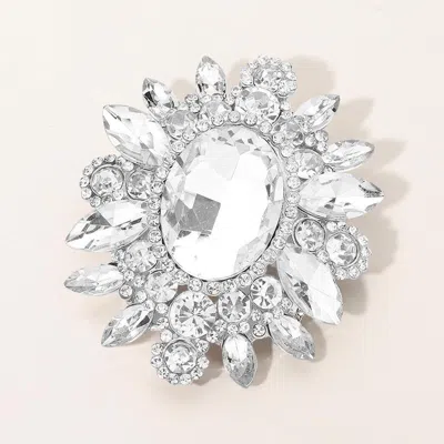 Fashnzfab Oval Center Stone Pin Brooch In Silver