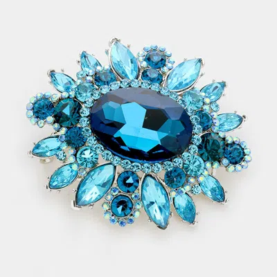 Fashnzfab Oval Center Stone Pointed Brooch / Pendant In Blue