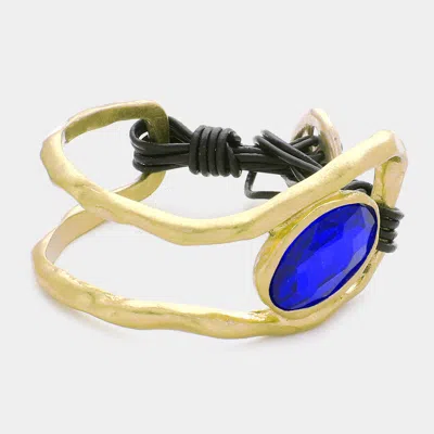 Fashnzfab Oval Crystal Accented Hammered Metal Toggle Bracelet Sapphire In Blue