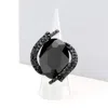 Fashnzfab Oval Crystal Centered Stretch Ring In Black