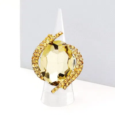 Fashnzfab Oval Crystal Centered Stretch Ring In Gold