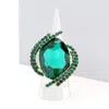 Fashnzfab Oval Crystal Centered Stretch Ring In Green