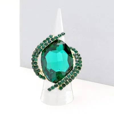Fashnzfab Oval Crystal Centered Stretch Ring In Green
