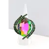 Fashnzfab Oval Crystal Centered Stretch Ring In Green