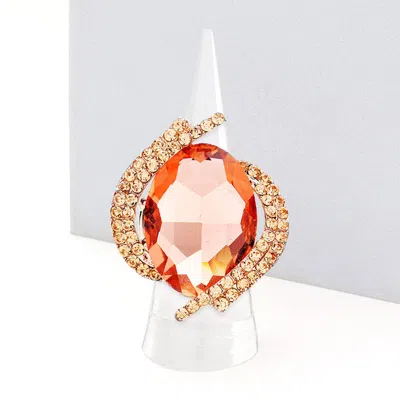 Fashnzfab Oval Crystal Centered Stretch Ring In Pink